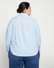 Elbe Popover Stretch Poplin Shirt Classic Fit - Blue/White Stripe