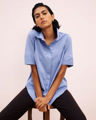 Elbe Stretch Poplin Short Sleeve Shirt - Soft Blue