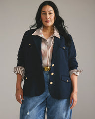 4 Pocket Uniform Ponte Blazer - Navy with Gold Buttons