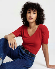 Double V Tee - Ruby Red