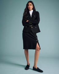 Anya Uniform Ponte Skirt - Black with Gold Buttons