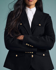 4 Pocket Uniform Ponte Blazer - Black with Gold Buttons