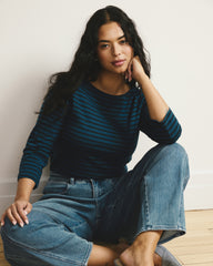 Belle Breton Stripe Jersey Tee - Deep Teal/Black Stripe