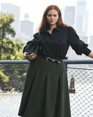 Aleya Pleated Ponte Skirt - Kombu Green