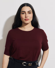 Aimee Liquid Jersey Rib Hem Tee - Deep Red