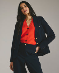 4 Pocket Uniform Ponte Blazer - Navy with Gold Buttons
