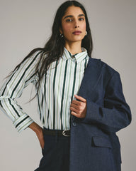 Elbe Stretch Poplin Shirt Classic Fit - Forest Green Multi Stripe