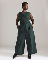 Cropped Wide Leg Ponte Pants - Green Gemstone