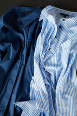Elbe Popover Stretch Poplin Shirt Classic Fit - Blue/White Stripe