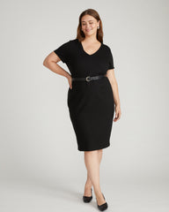 Executive V Neck Ponte Dress - Black