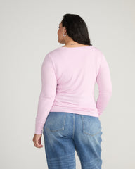 Cloud Rib Long Sleeve V-Neck Tee - Pink Dreams