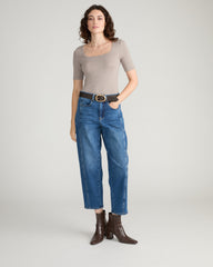 Cloud Rib Short Sleeve Square Neck Tee - Almond Dust