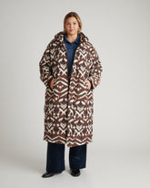 Everest Long Hooded Puffer 2 - Chocolate Ikat Print