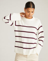 Bardot Wide Sleeve Cotton Sweater - Cream/Acai Stripe