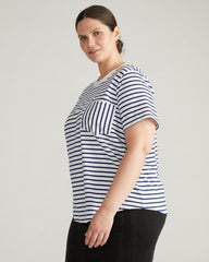 Breton Stripe Garcon Tee - White/Cenote Stripe