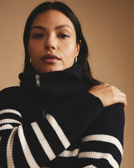 Brenda Zip Sweater - Navy/Cream Stripes