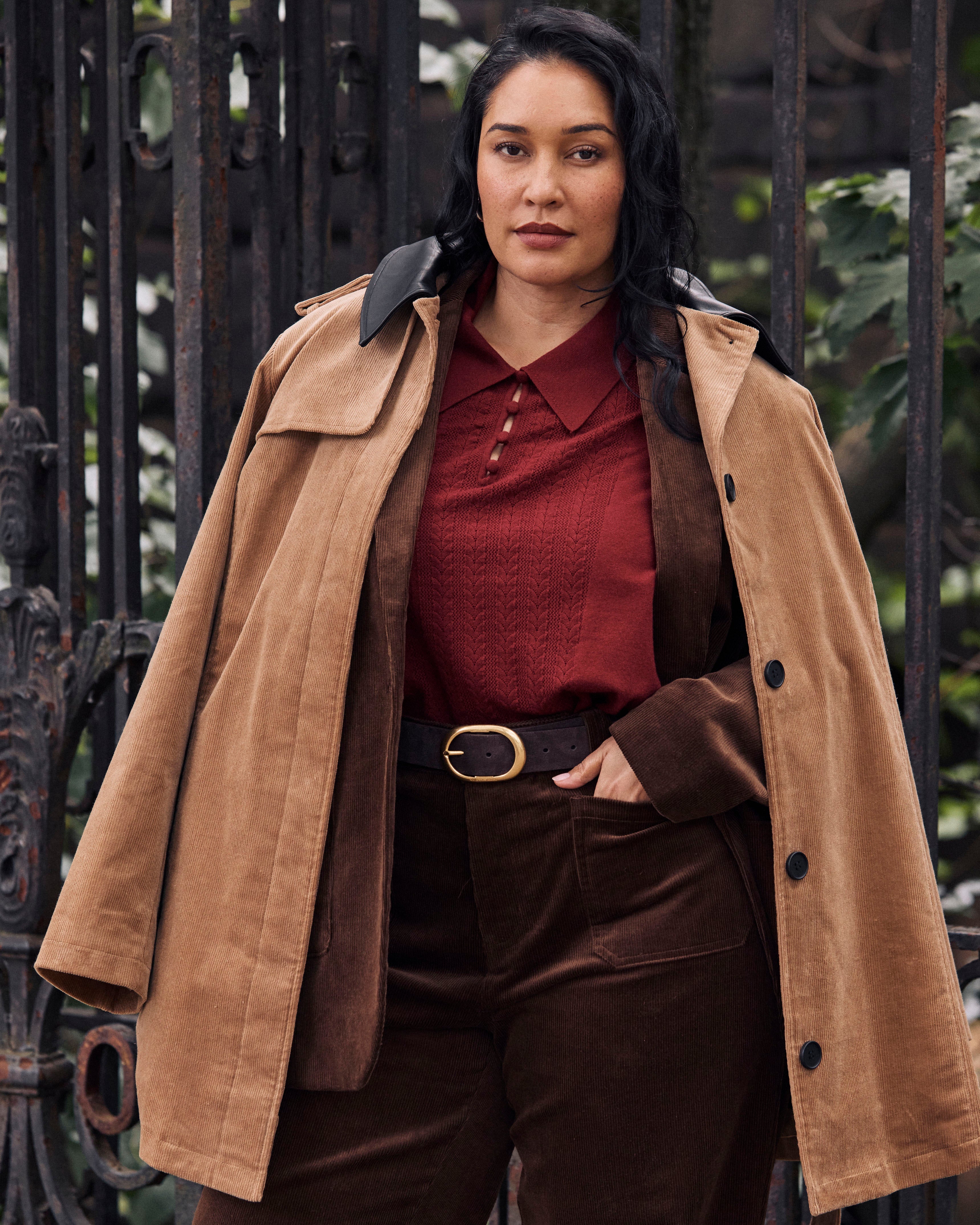 Cortland Stretch Corduroy Trench Coat - Classic Camel