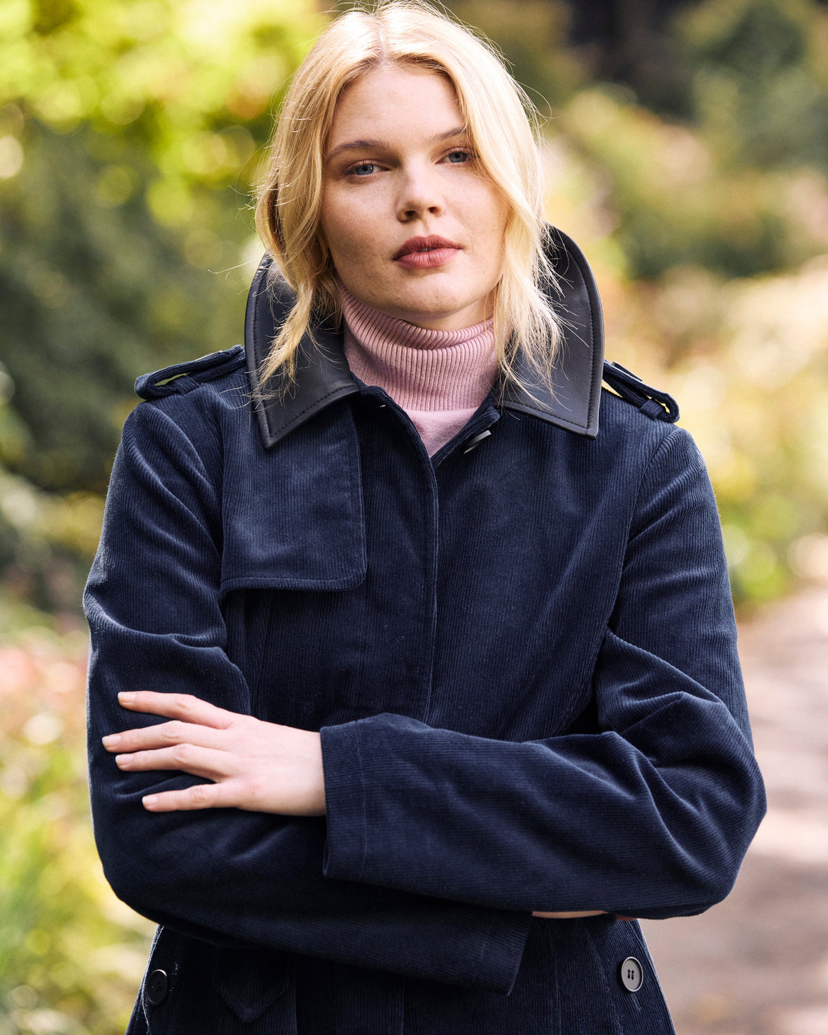 Cortland Stretch Corduroy Trench Coat - Navy at Night