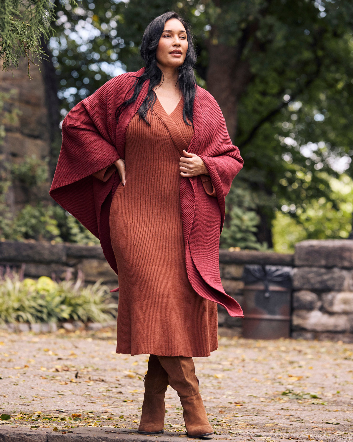 Better-Than-Wool Knitted Wrap - Red Plum