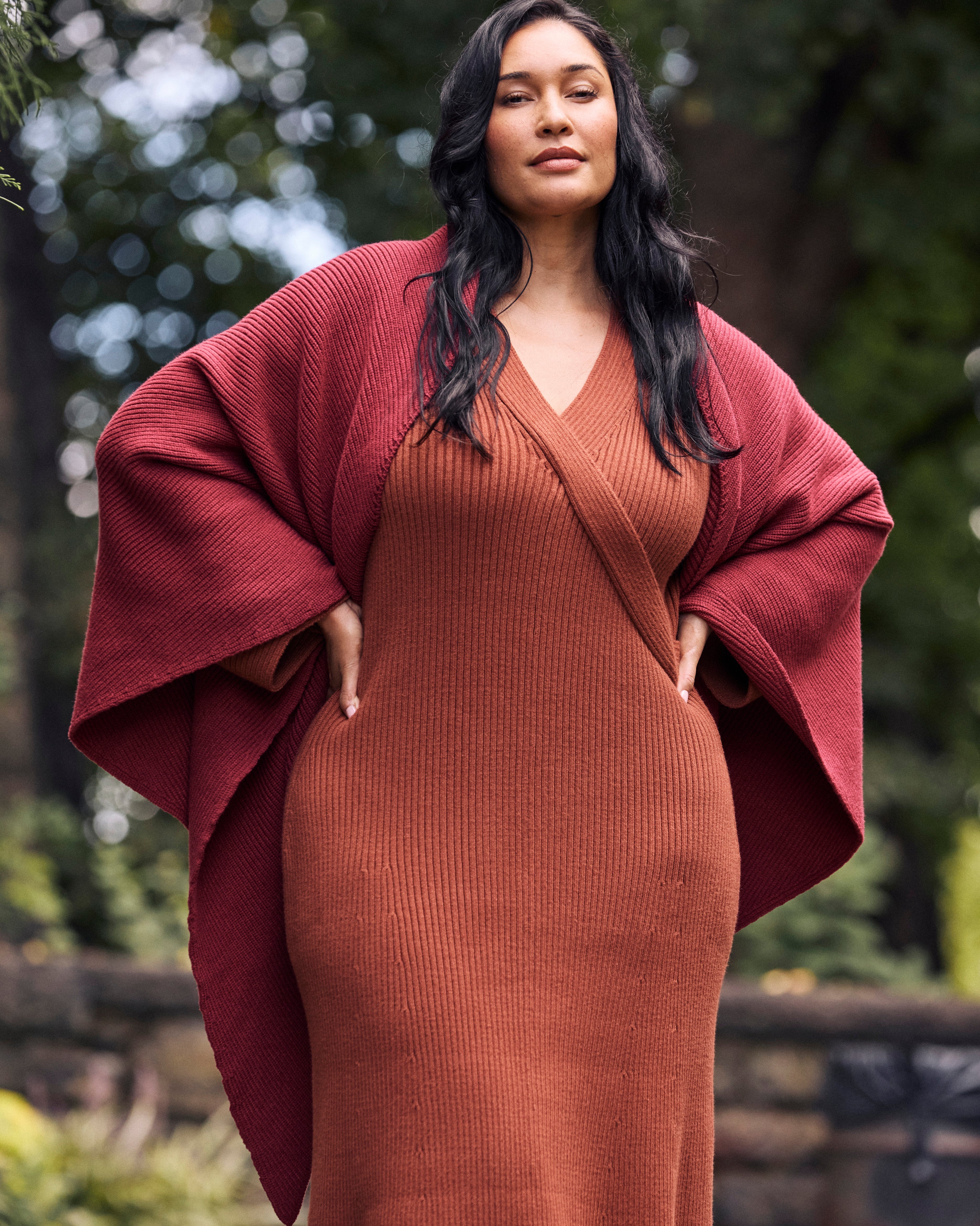 Better-Than-Wool Faux Wrap Dress - Cognac