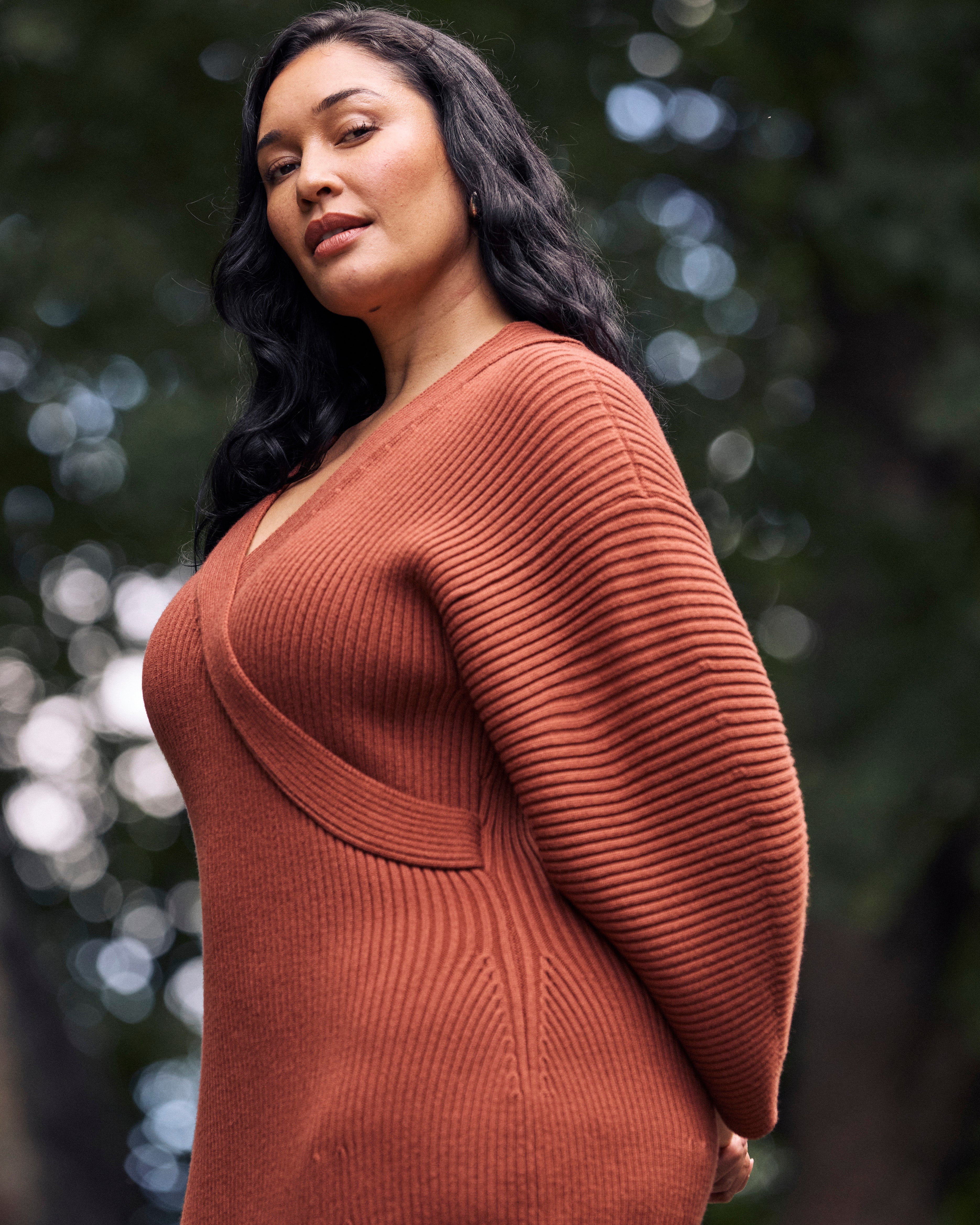 Better-Than-Wool Faux Wrap Dress - Cognac