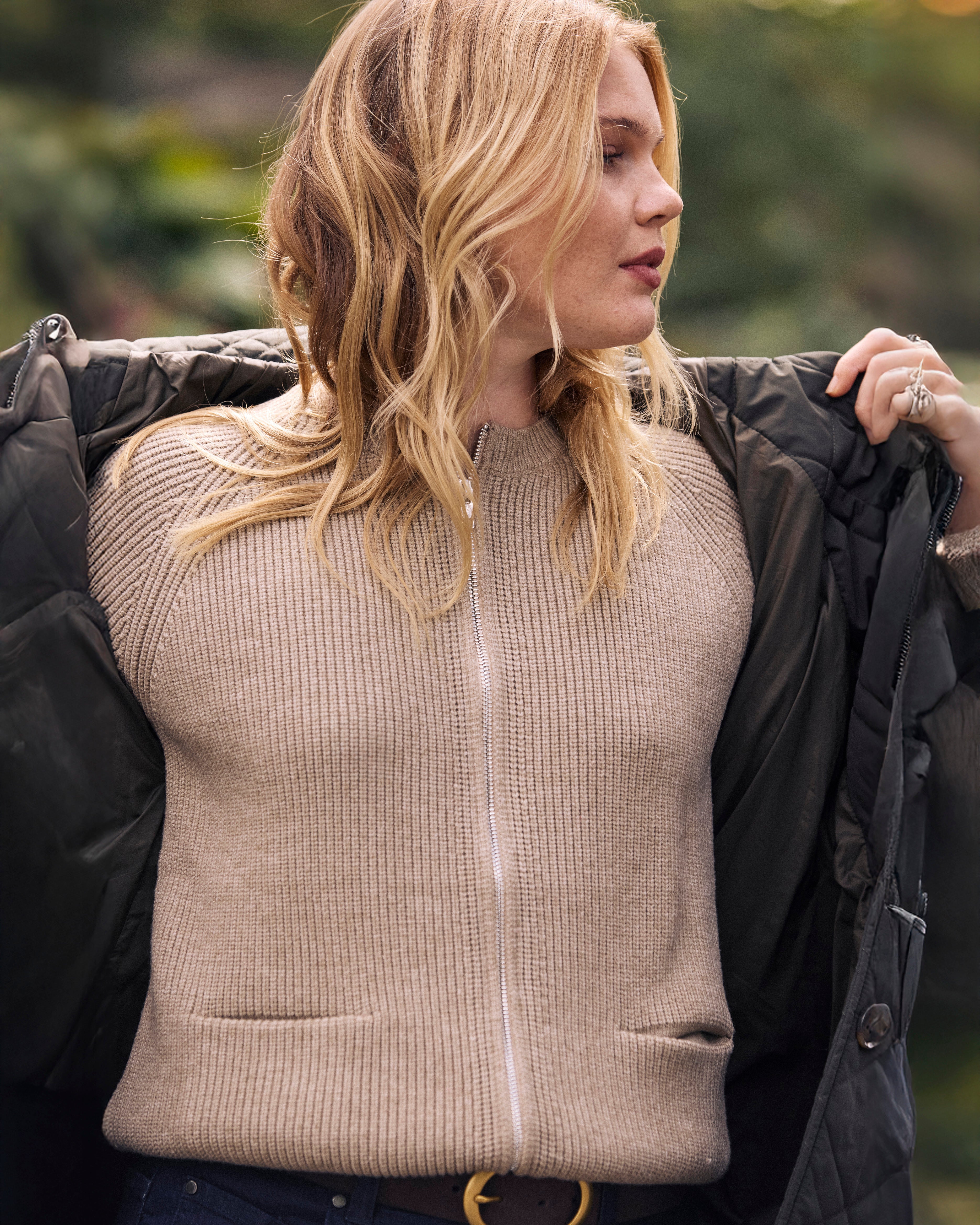 Better-Than-Wool Zip Cardigan - Almond Dust