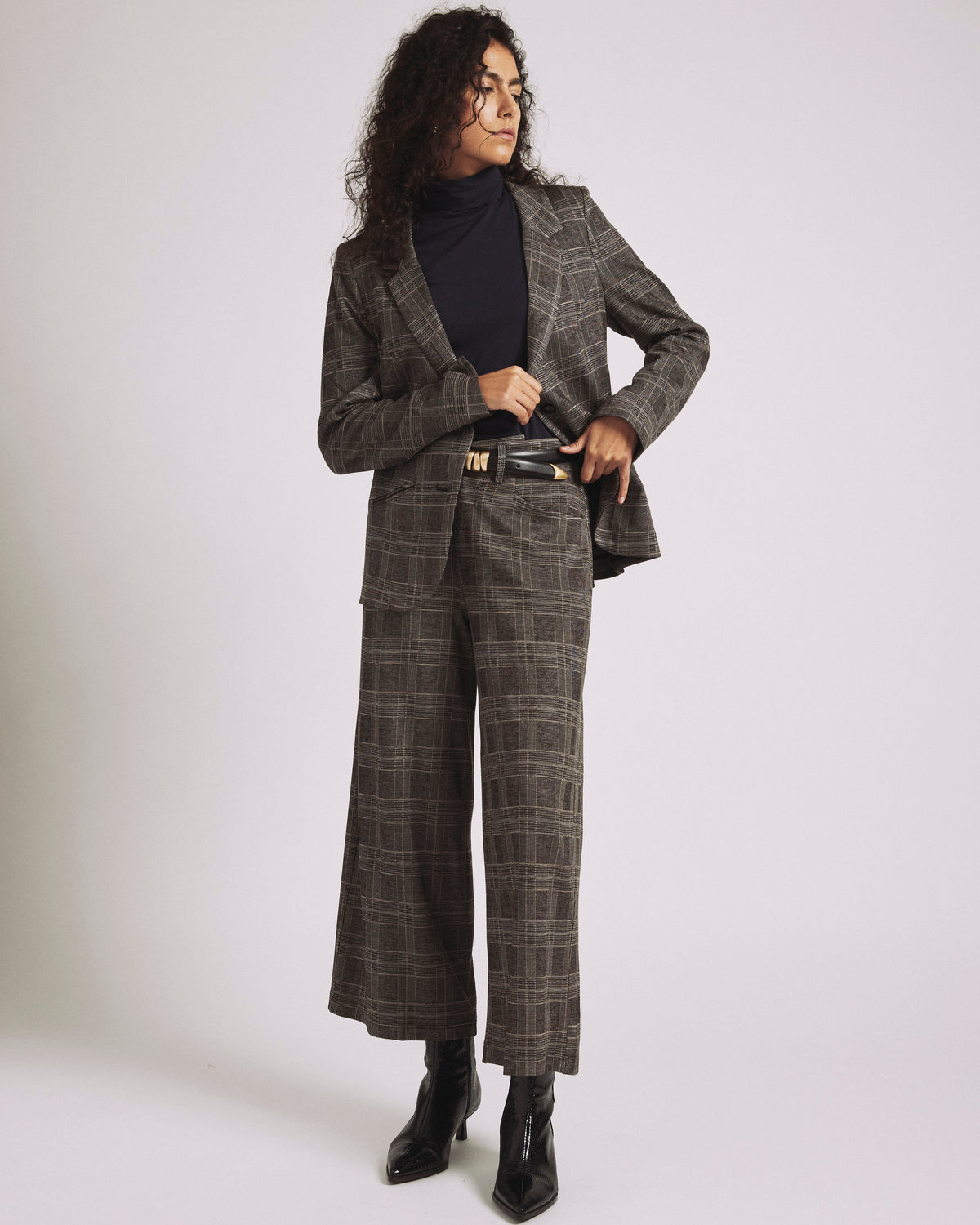 Cropped Wide Leg Ponte Pants - British Plaid