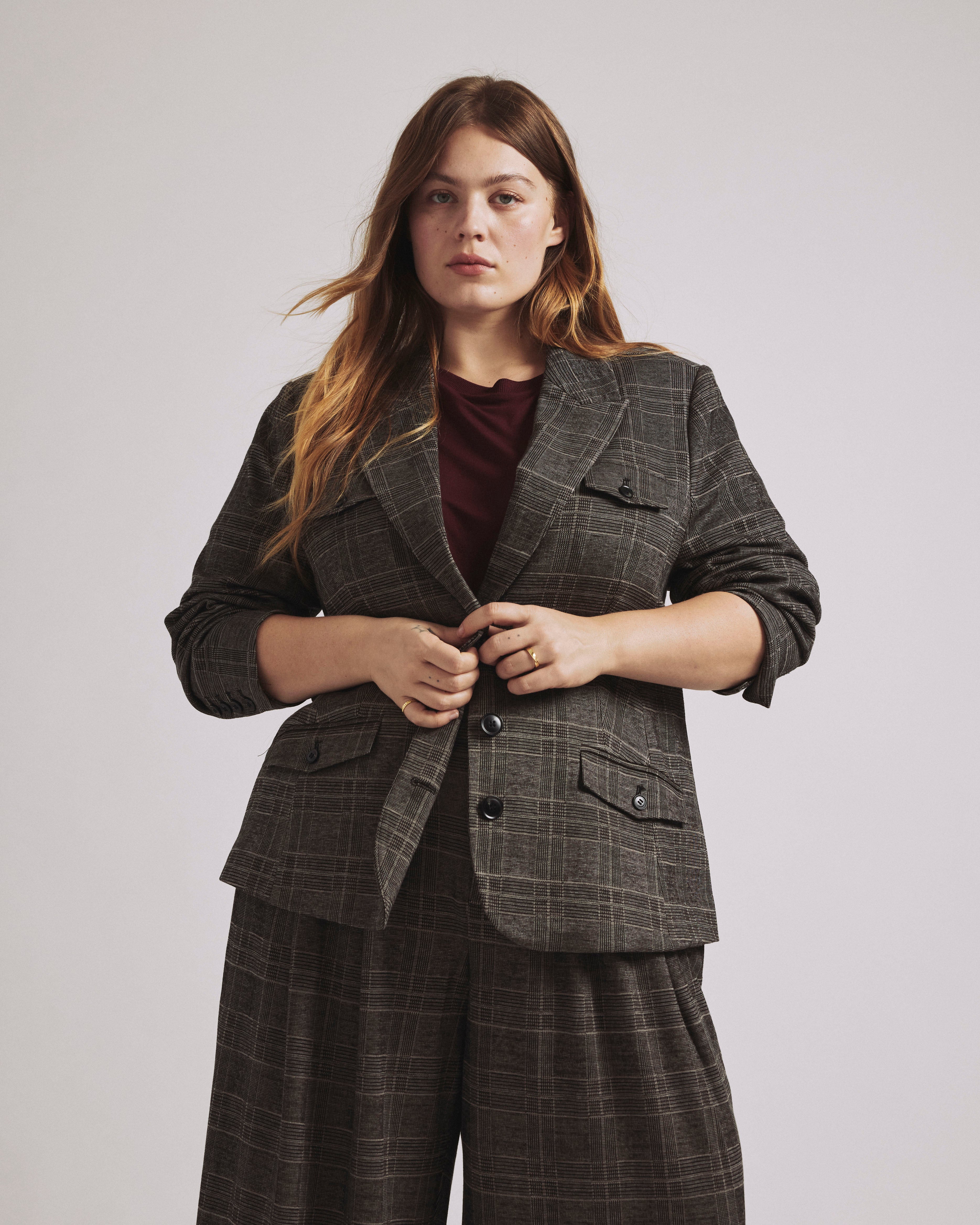 4 Pocket Ponte Blazer - British Plaid