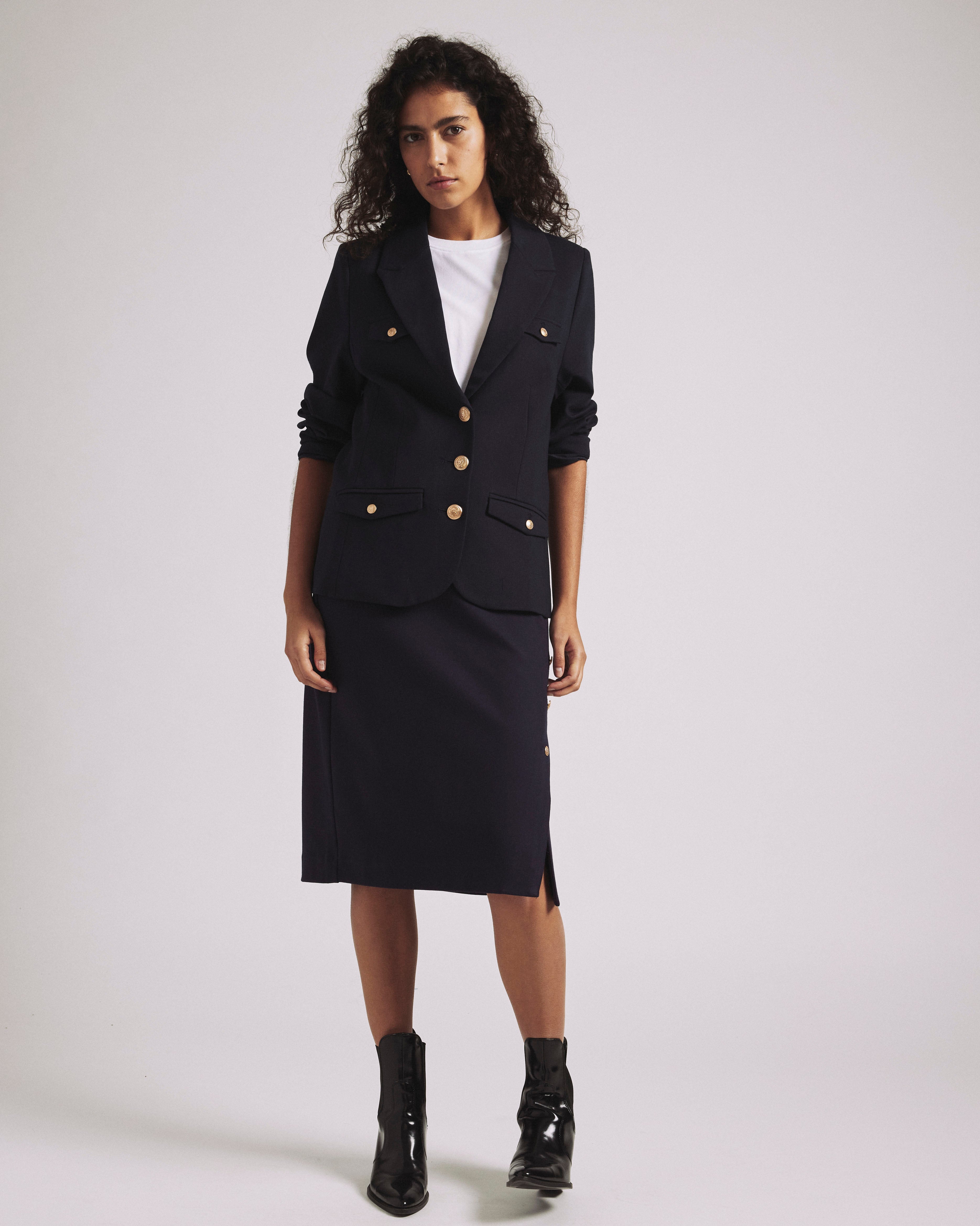 4 Pocket Uniform Ponte Blazer - Navy with Gold Buttons
