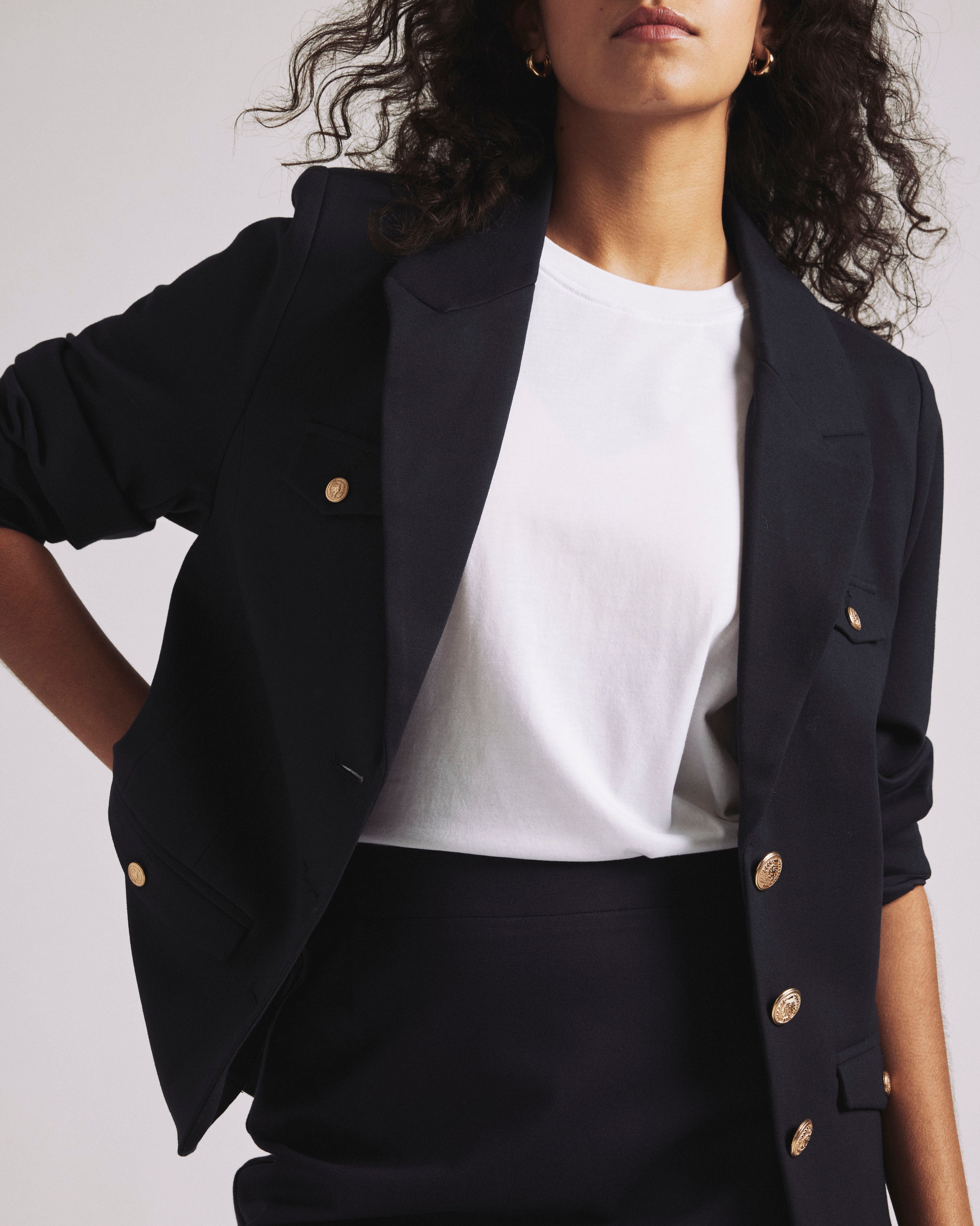 4 Pocket Uniform Ponte Blazer - Navy with Gold Buttons
