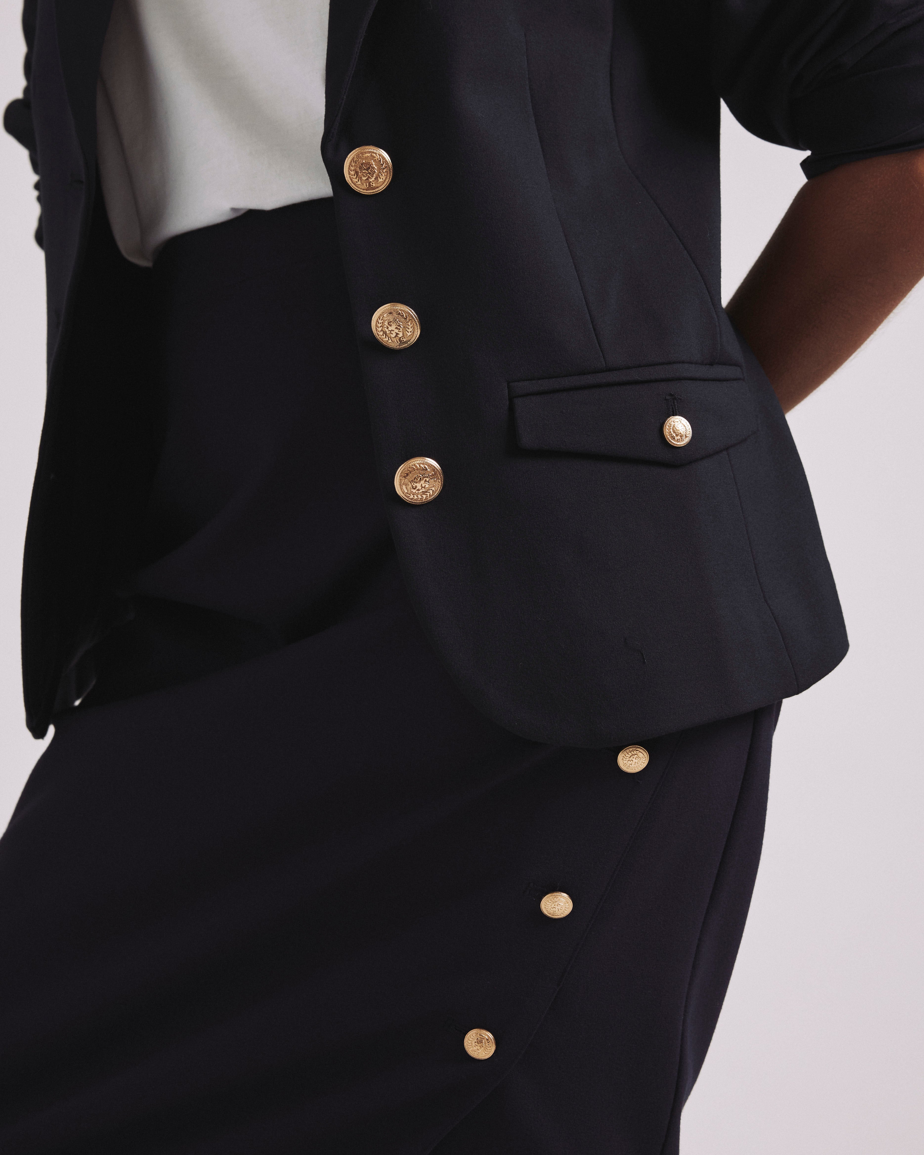 Anya Uniform Ponte Skirt - Navy with Gold Buttons