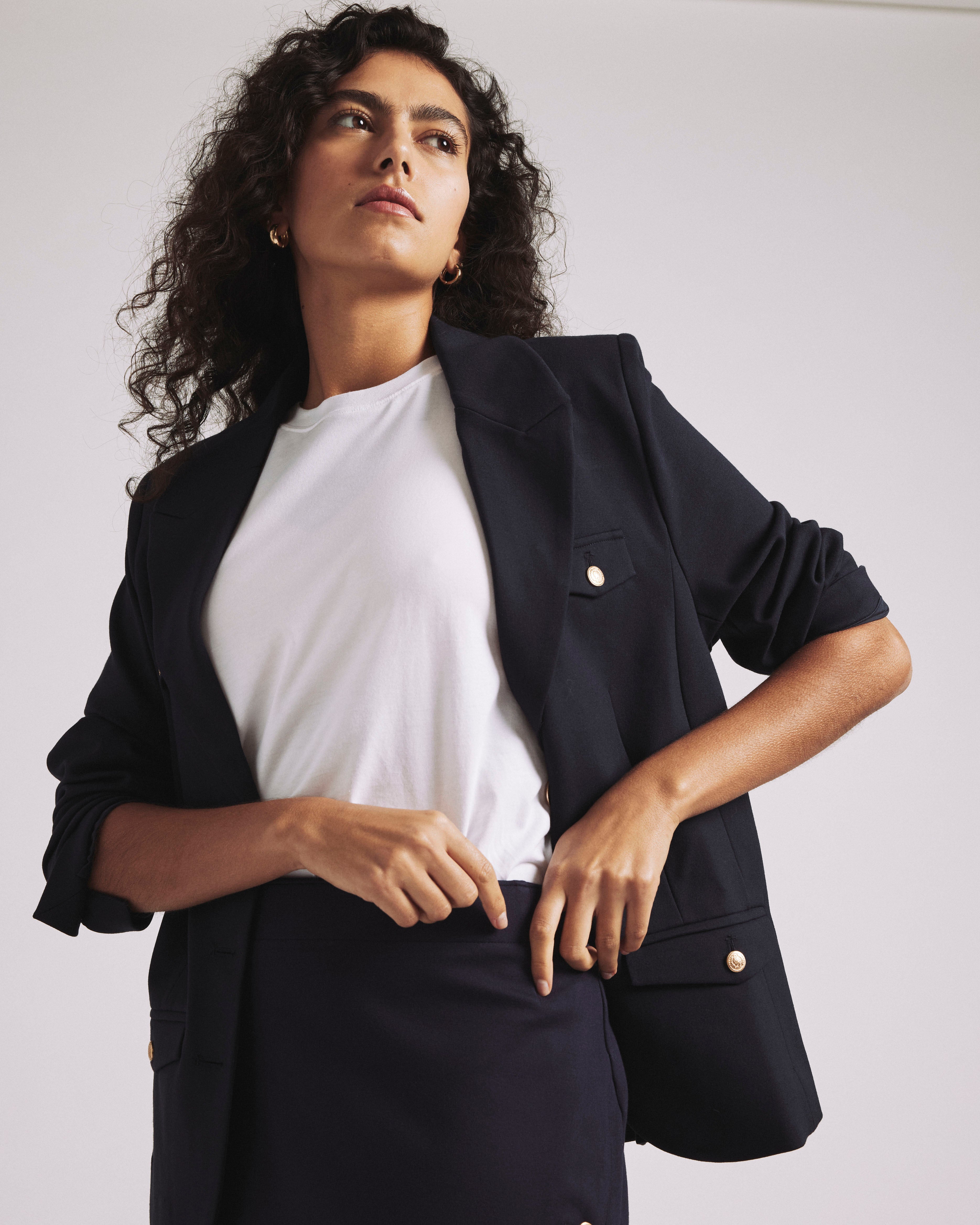 4 Pocket Uniform Ponte Blazer - Navy with Gold Buttons