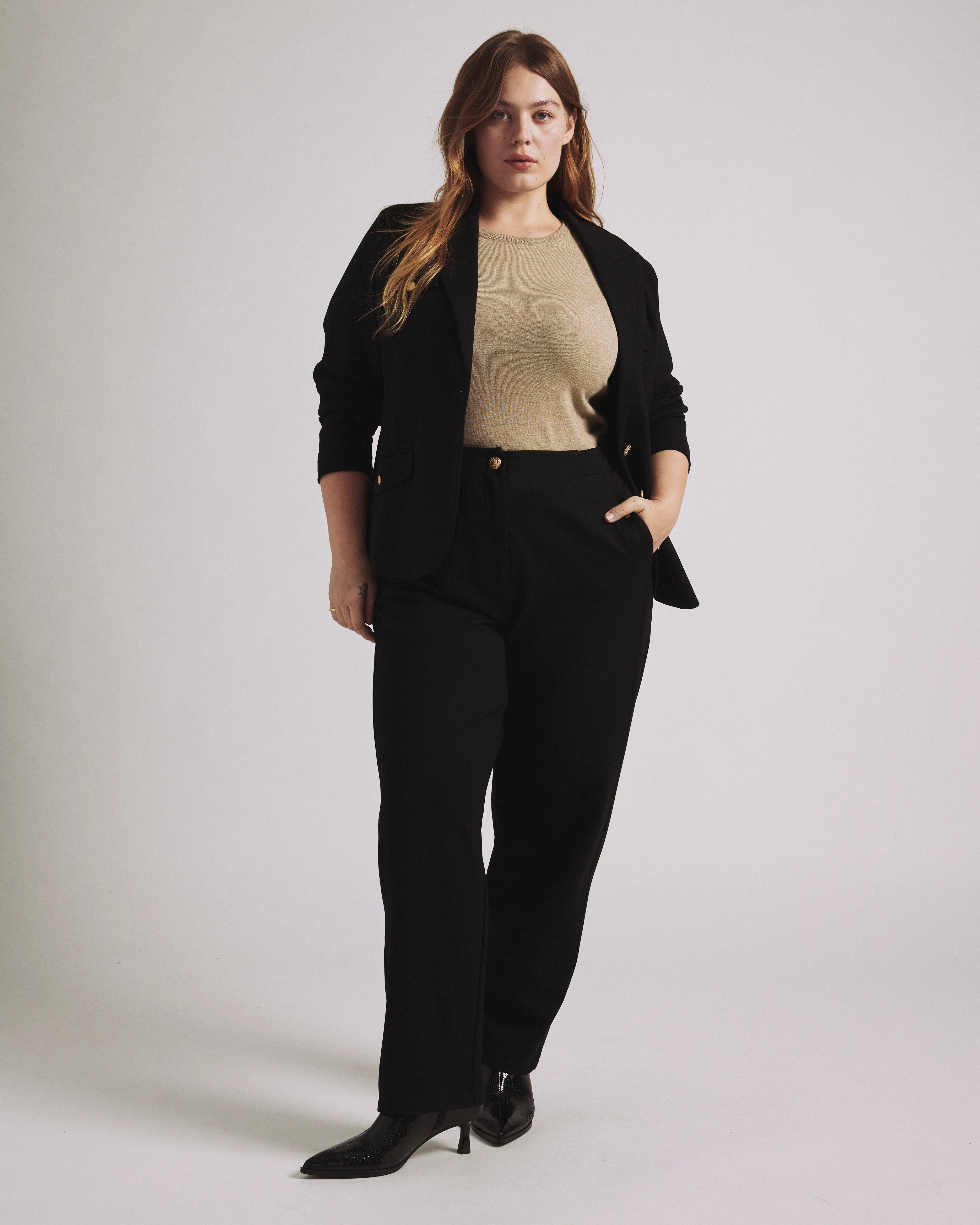 Audrey Relaxed Uniform Ponte Workpant - Black with Gold Buttons