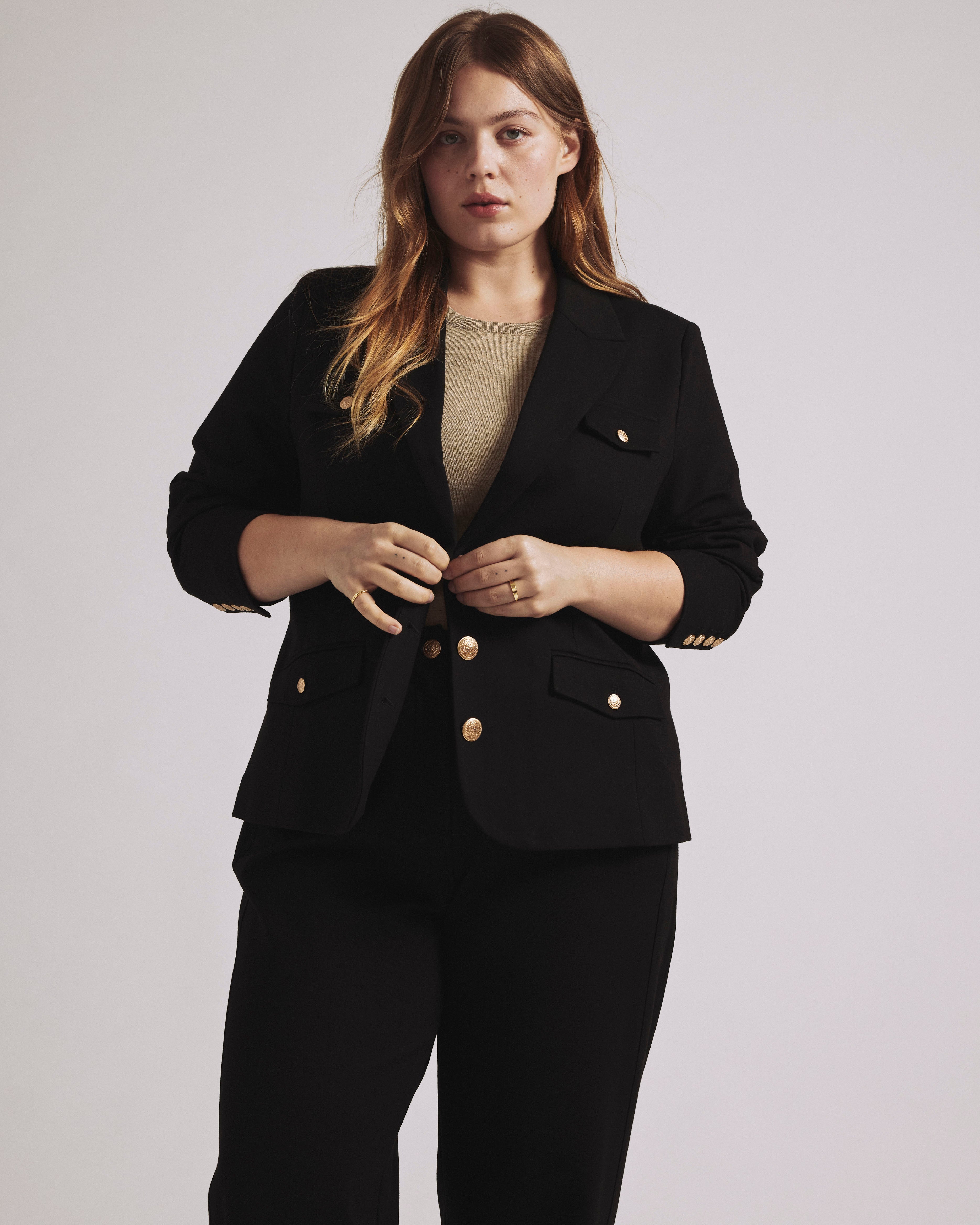 4 Pocket Uniform Ponte Blazer - Black with Gold Buttons