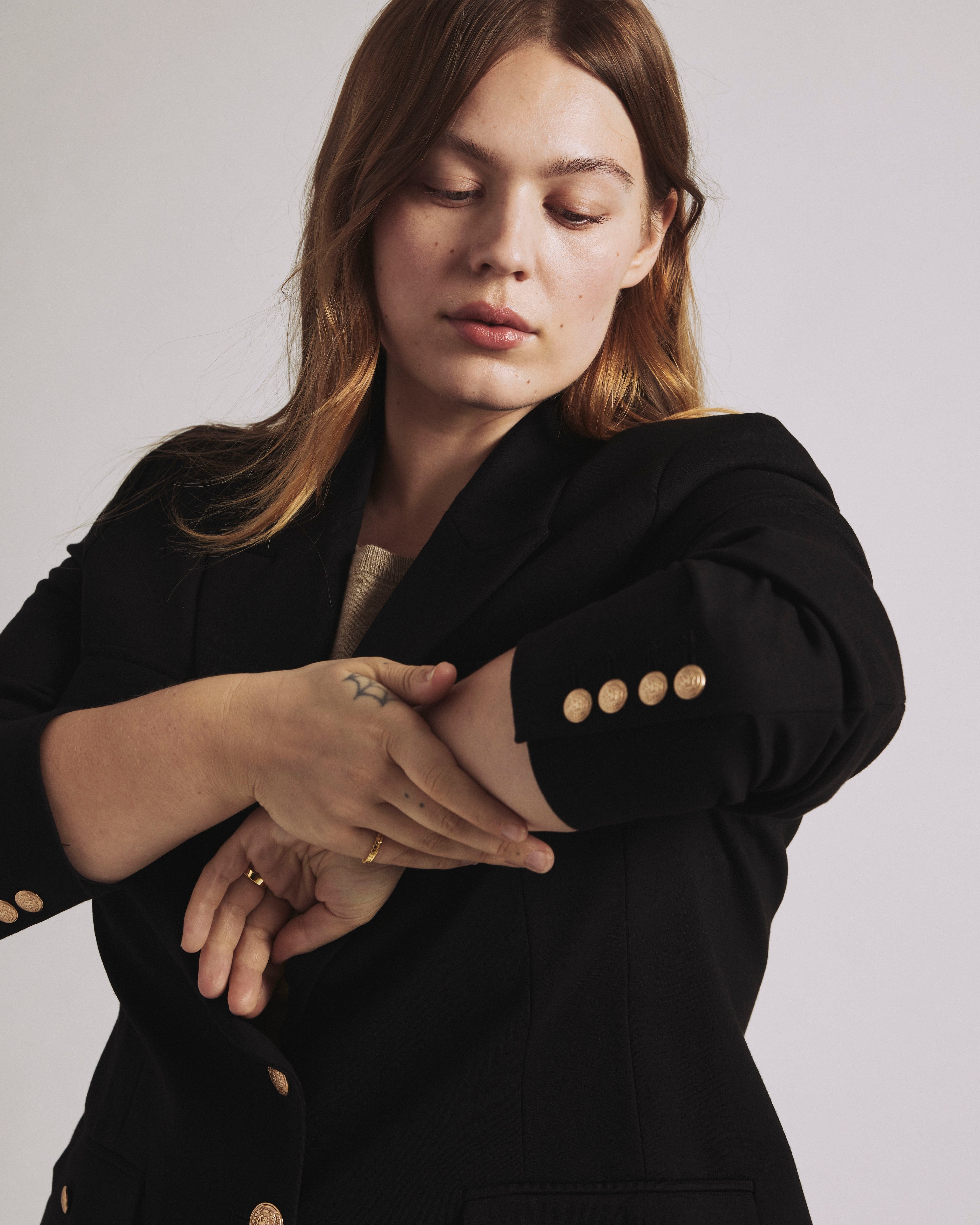 4 Pocket Uniform Ponte Blazer - Black with Gold Buttons