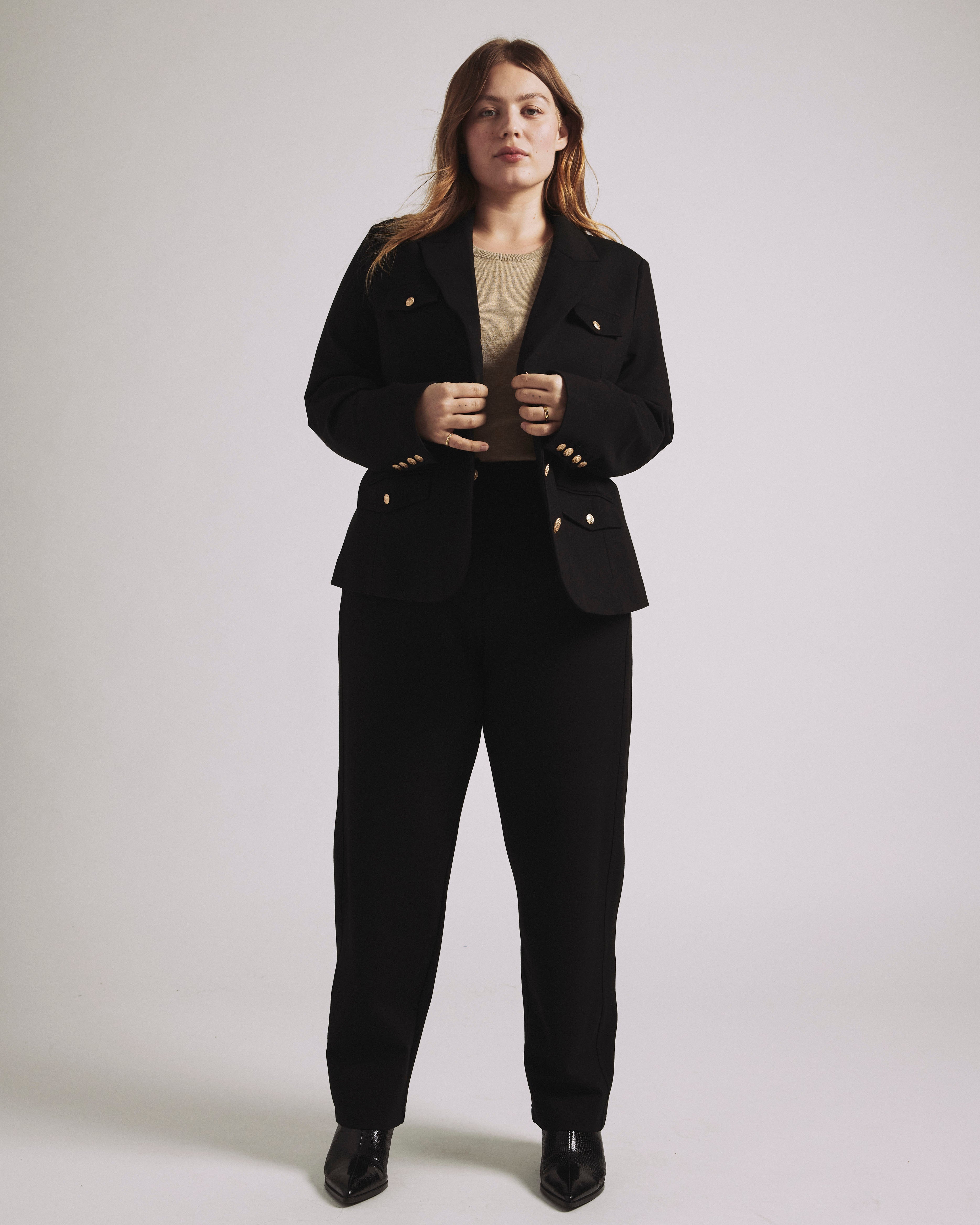 4 Pocket Uniform Ponte Blazer - Black with Gold Buttons