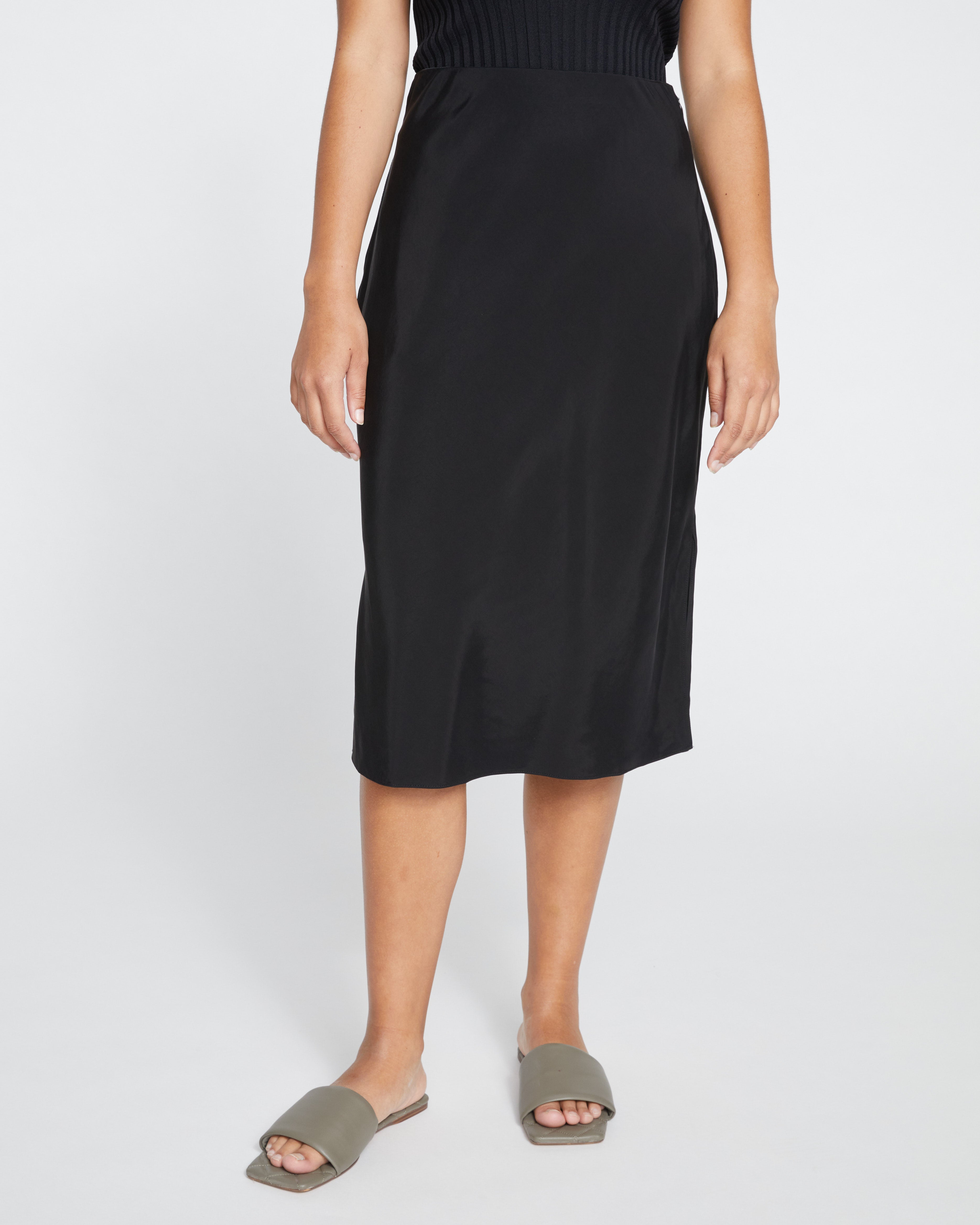 Cooling Stretch Cupro Bias Skirt - Black