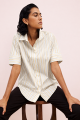Elbe Stretch Poplin Short Sleeve Shirt - Yellow Multi Stripe