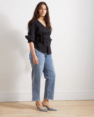Ella High Rise Straight Leg Jeans - Distressed Washed Indigo