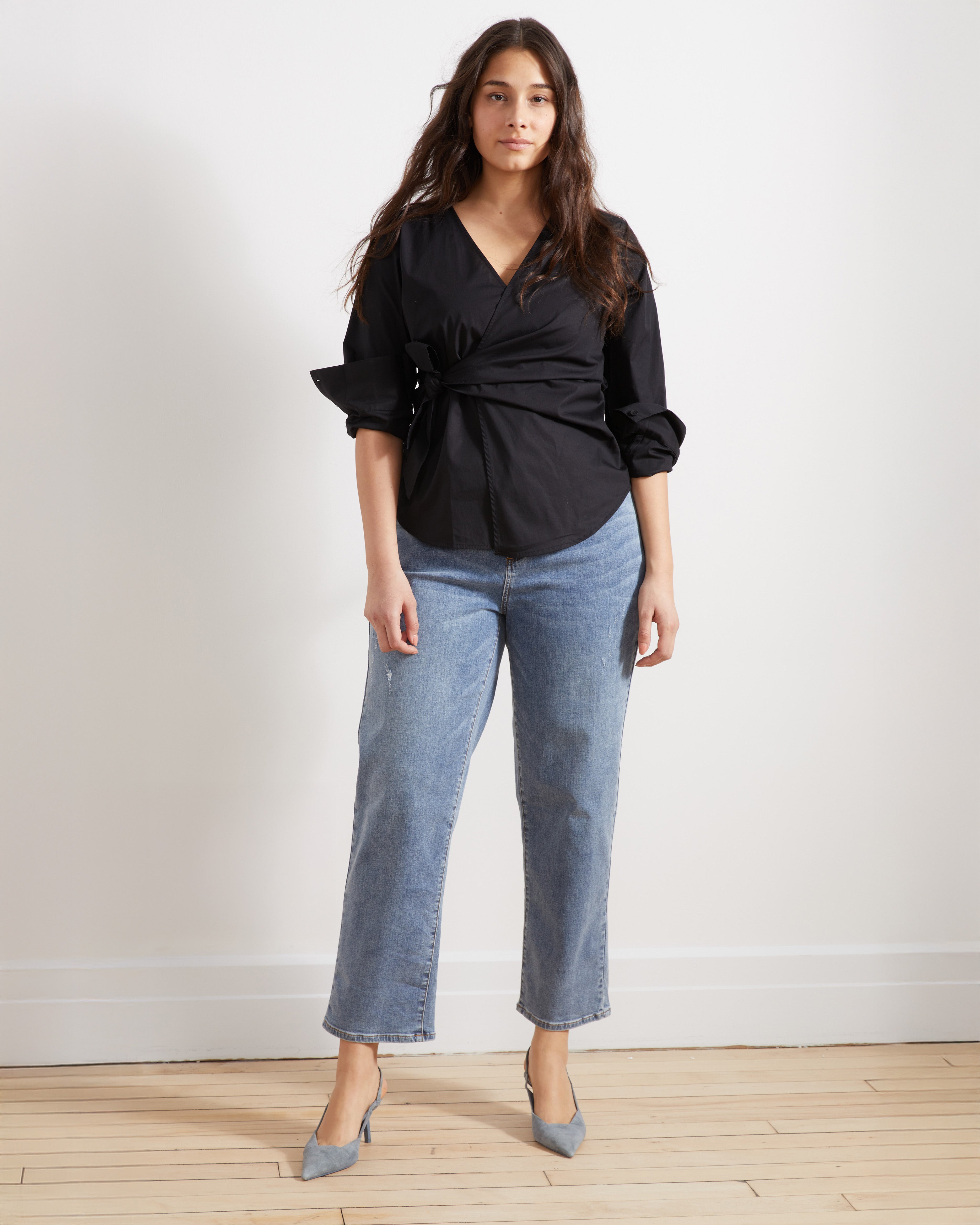Ella High Rise Straight Leg Jeans - Distressed Washed Indigo
