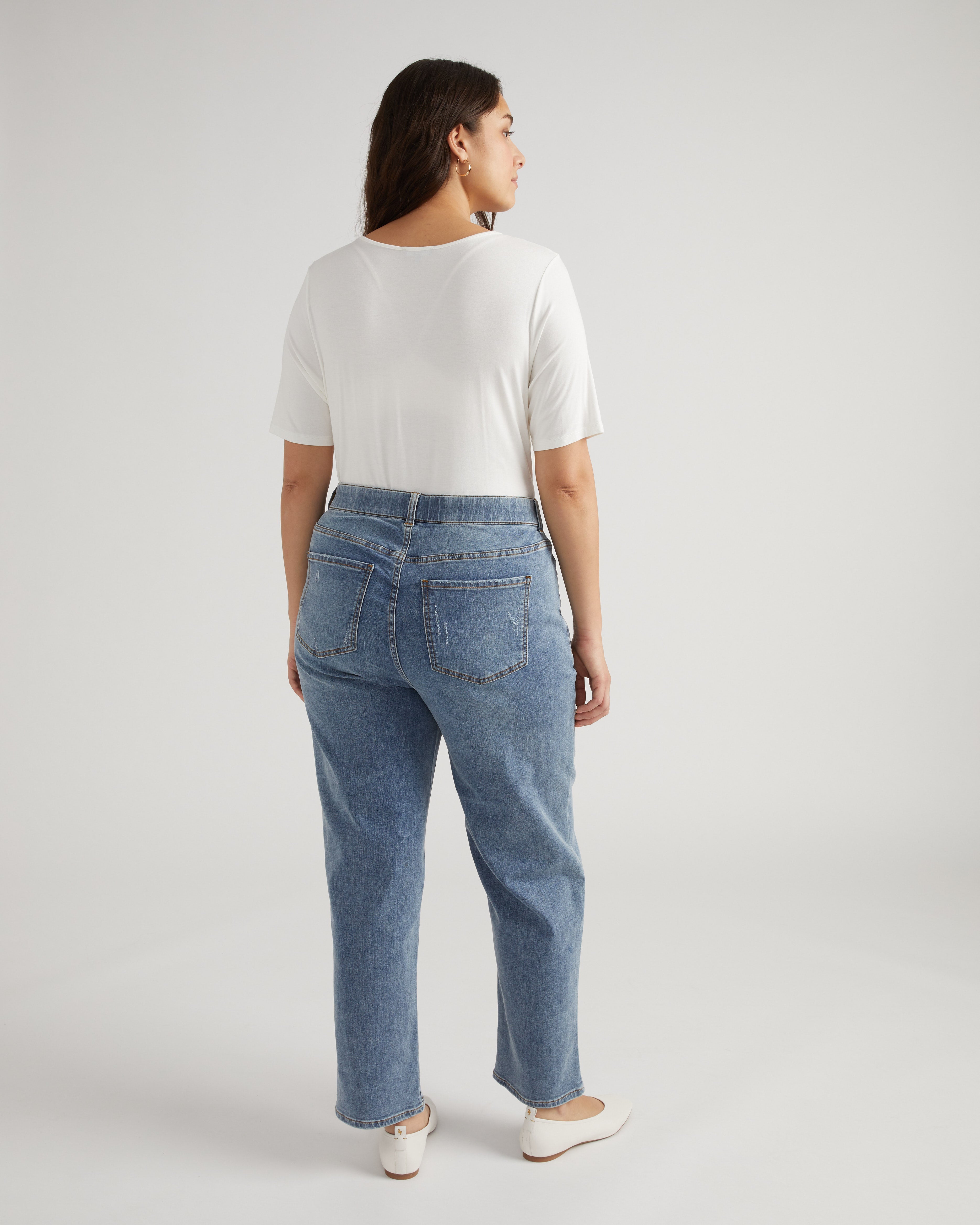Ella High Rise Straight Leg Jeans - Distressed Washed Indigo