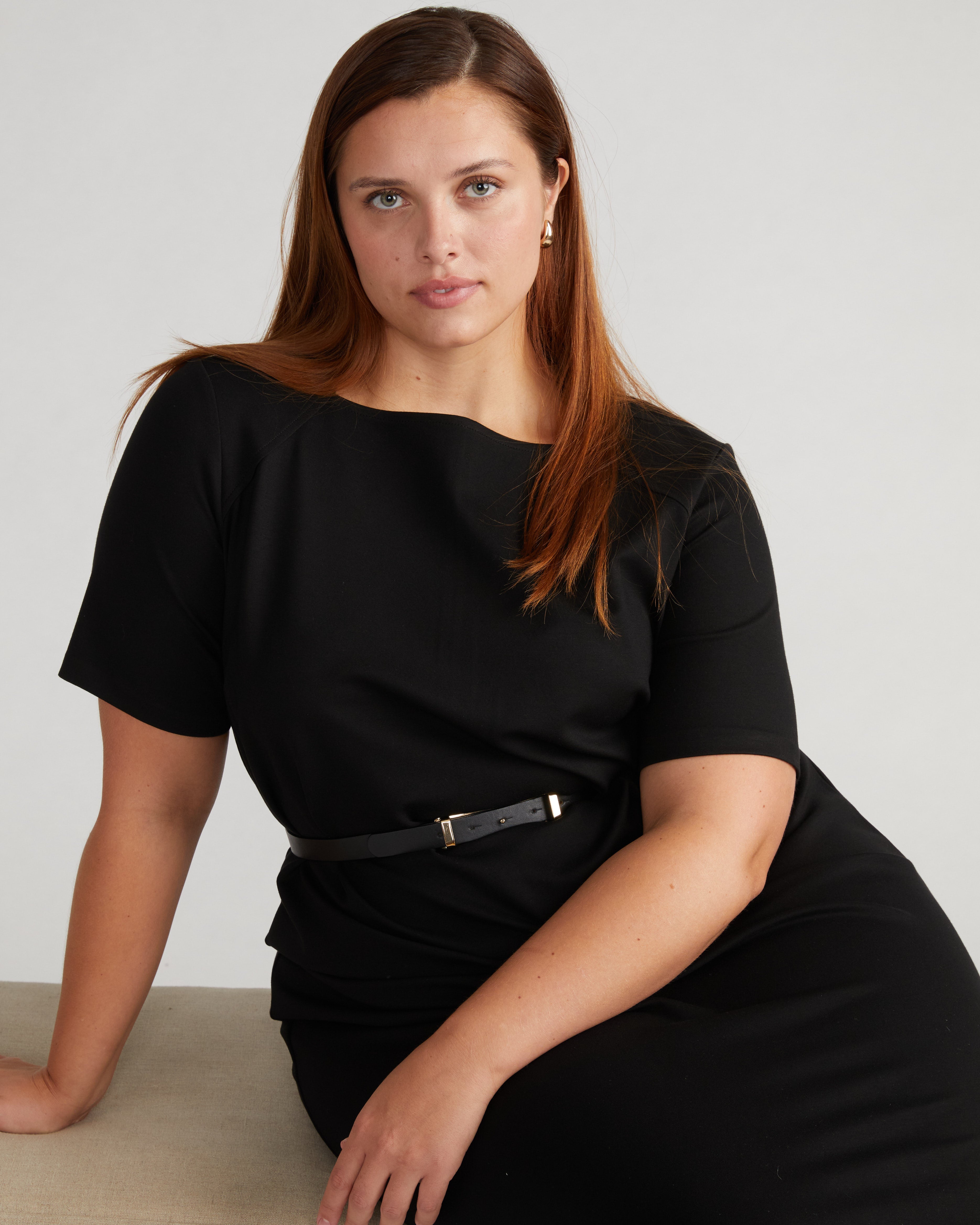 Envelope Neck Ponte Dress - Black