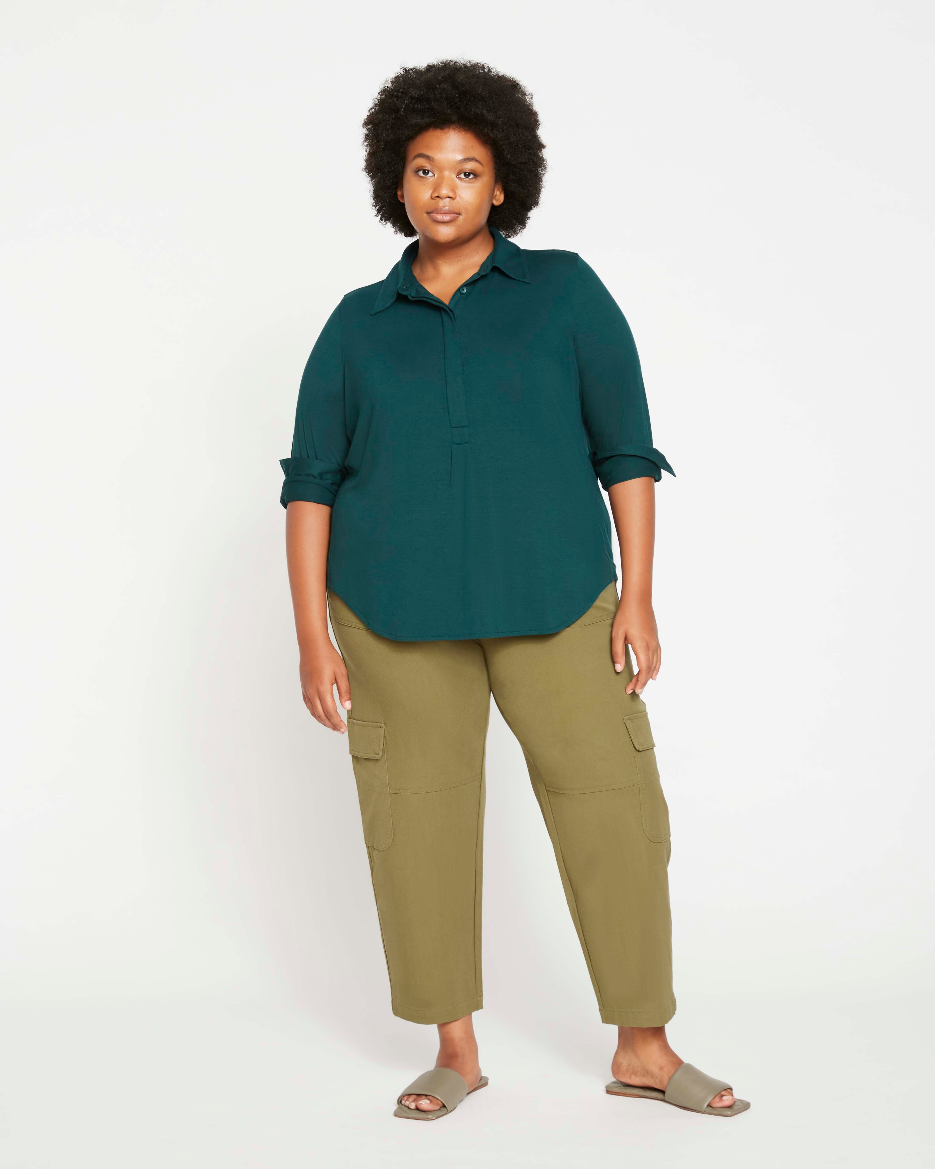 Elbe Popover Liquid Jersey Shirt Classic Fit - Forest Green
