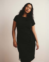 Crescent Breton Stripe Knot Dress - Solid Black