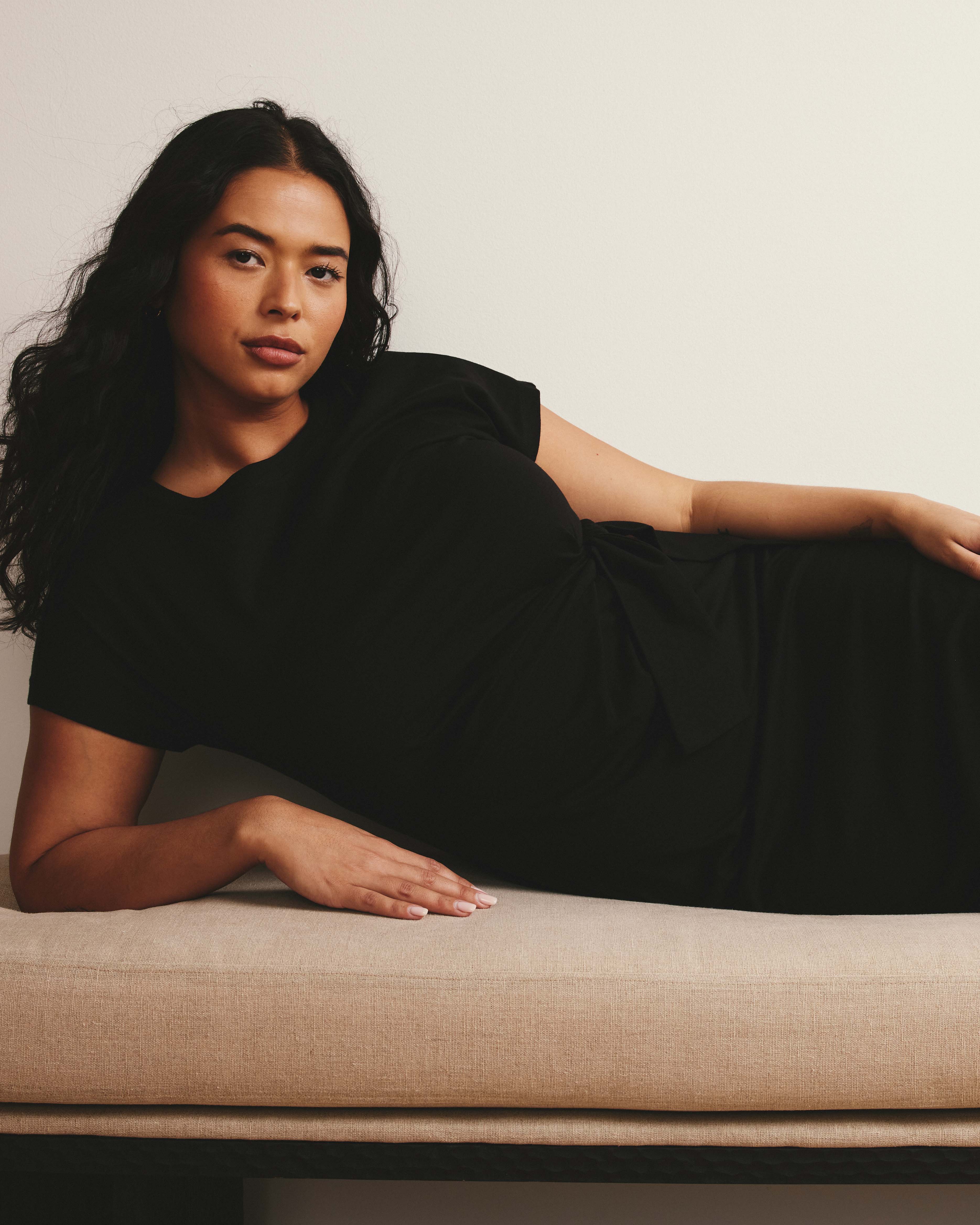 Crescent Breton Stripe Knot Dress - Solid Black