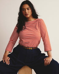 Belle Breton Stripe Jersey Tee - Coral Reef/White Stripe