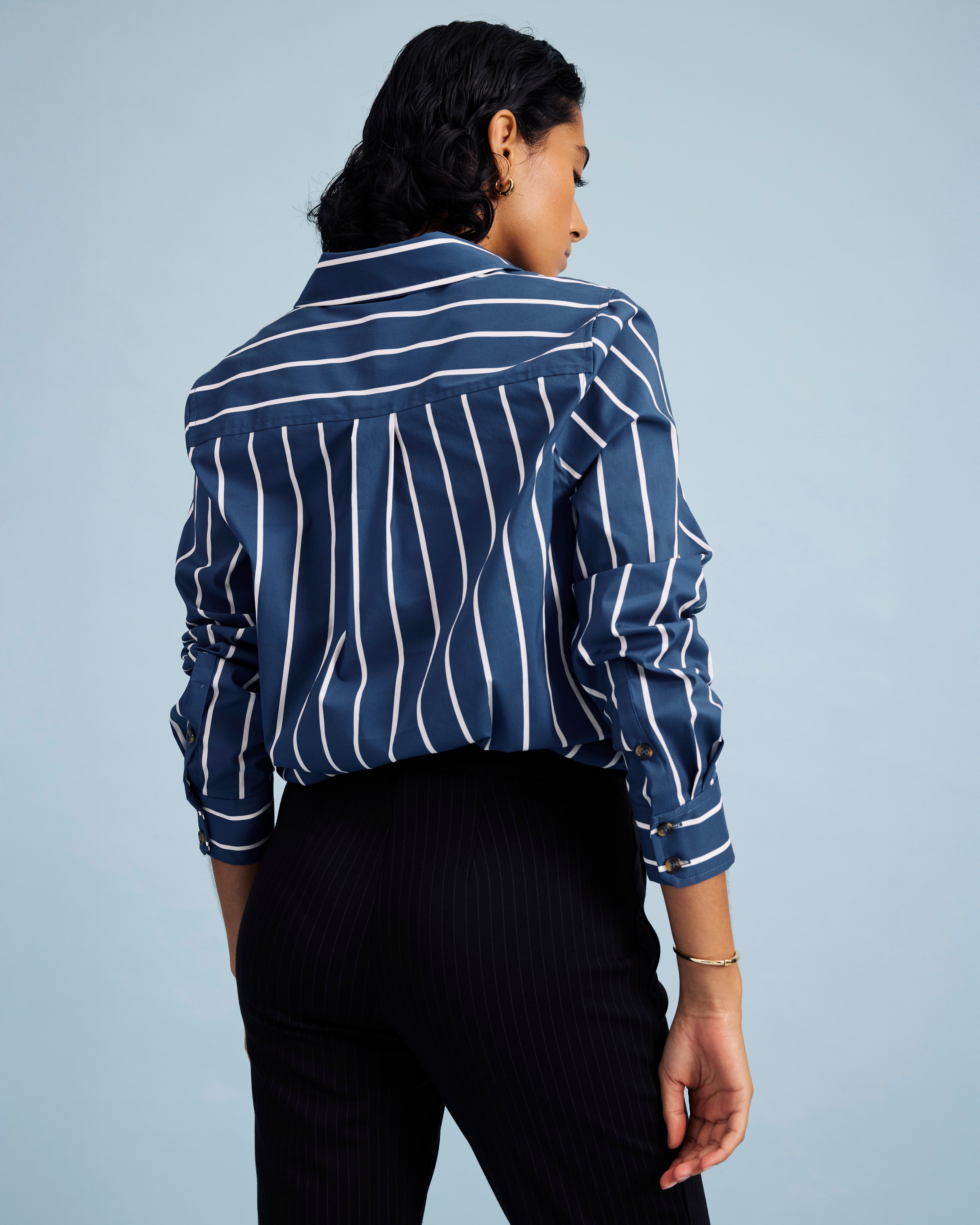 Elbe Popover Stretch Poplin Shirt Classic Fit - Ensign Blue/White Stripe