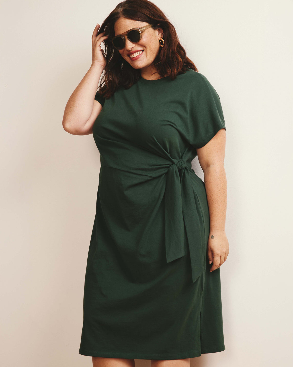 Crescent Breton Stripe Knot Dress - Solid Conifer