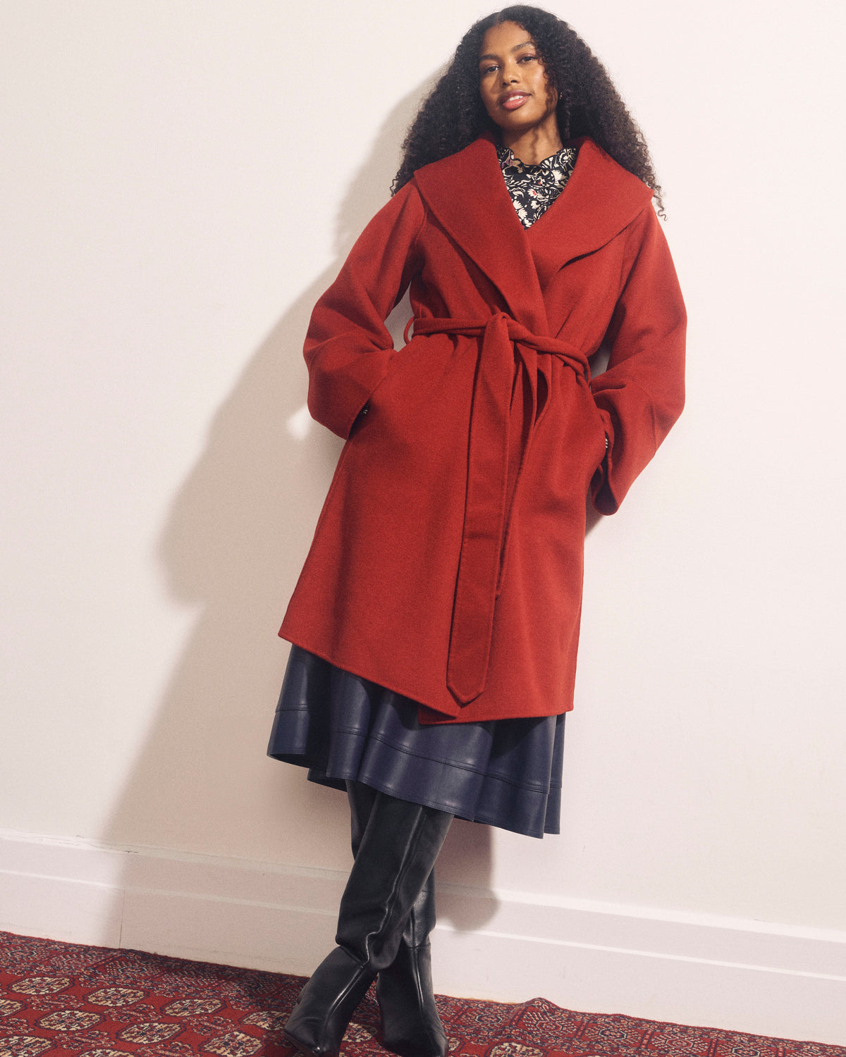 Asha Double Face Wool Blend Coat - Rustic Red