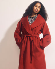Asha Double Face Wool Blend Coat - Rustic Red